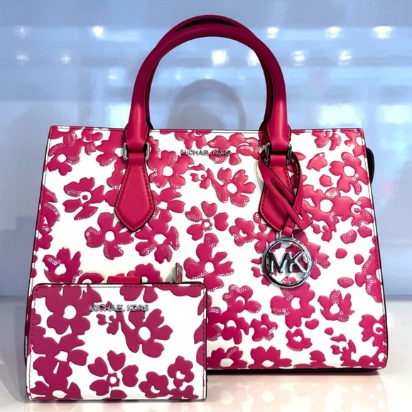 Michael Kors Sheila Medium Floral Print Satchel Bag & Matching Bifold Wallet Set - Picture 1 of 14